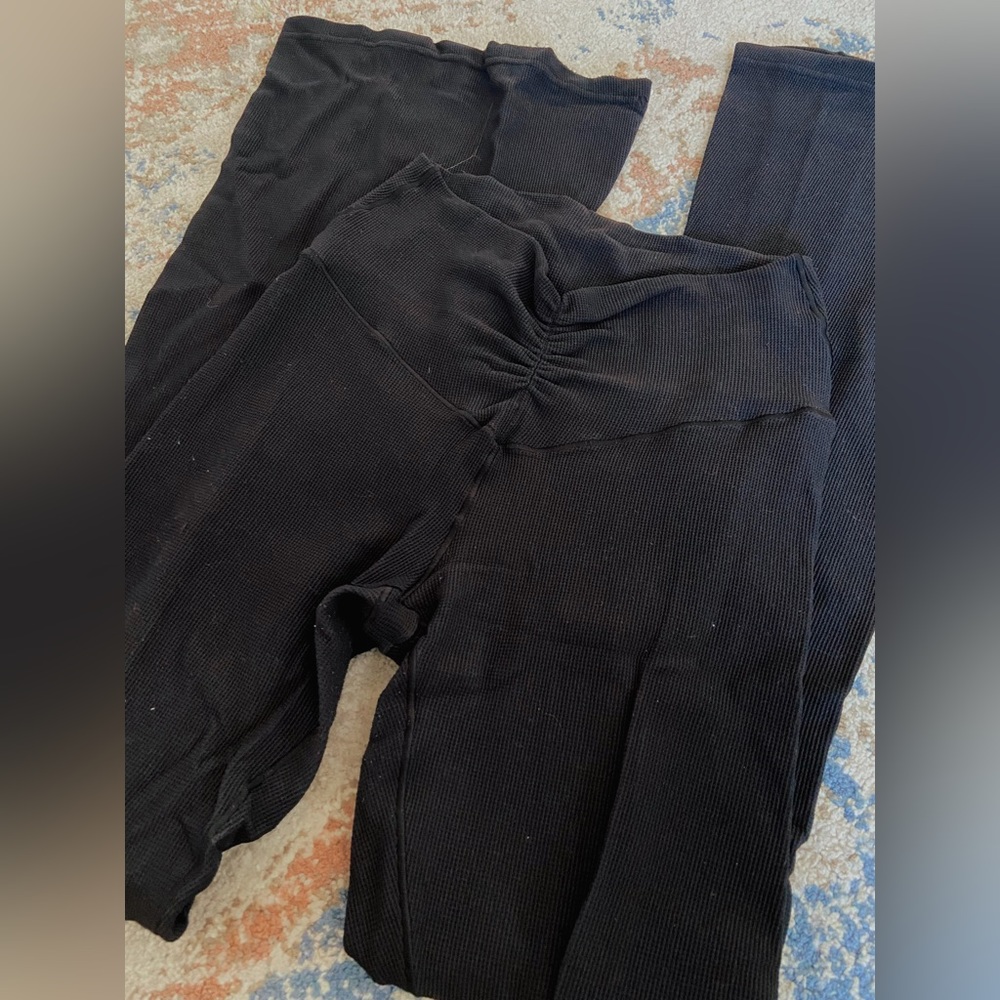 Black Waffle Knit Flare Leggings